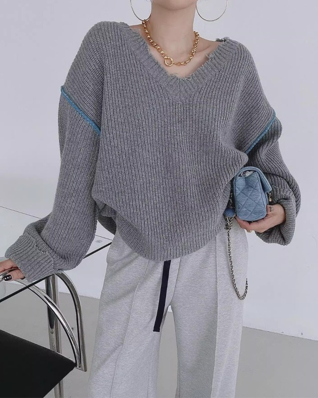 Distressed Edge Out-Stitch Knit 504173