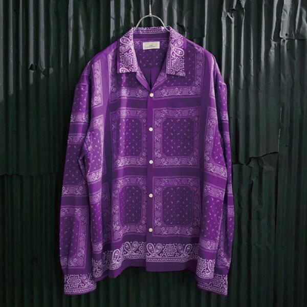 SALE!!【LISS】BANDANA PUTTEN OPEN COLLER SHIRT(リス/バンダナ柄/ペイズリー柄/オープンカラーシャツ/オーバーサイズ/ルーズシルエット/長袖シャツ/トップス)