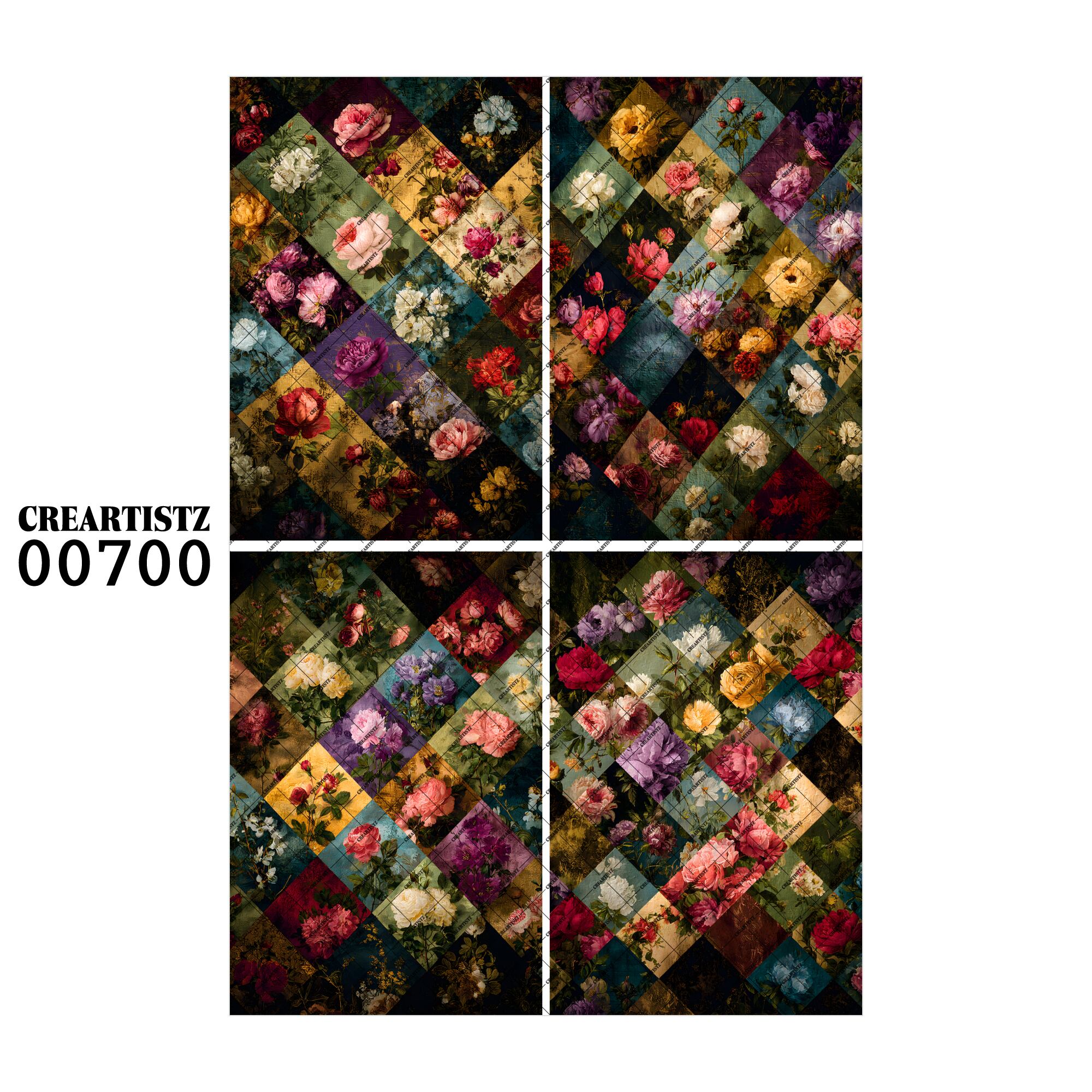 00700 背景 コラージュ素材 オリジナル 12枚セット (4種類×3枚) ペーパー/ステッカー CREARTISTZ