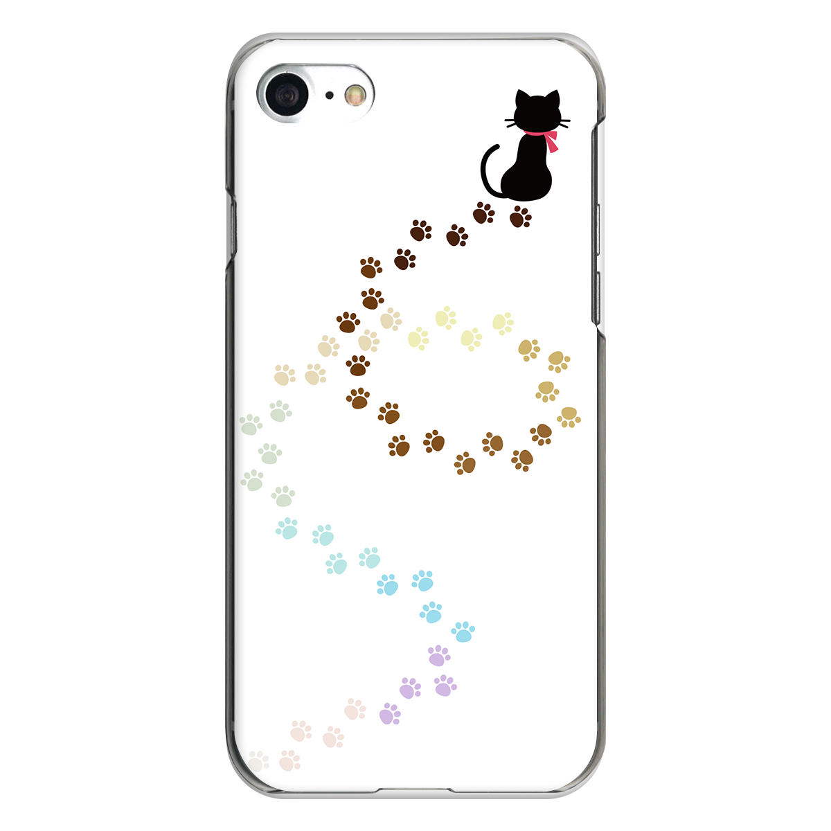 iPhone対応 スマホ ハードケース クリア 黒ネコと足跡-カラフル 猫 ドット 【iPhone17 / iPhone16e / AQUOS / Xperia 他 iPhone / Android ほぼ全機種対応】 |ctftb181