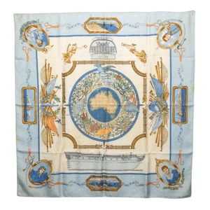 エルメス カレ90 LE GEOGRAPHE 地理学者 スカーフ ライトブルー マルチカラー シルク レディース HERMES 【中古】