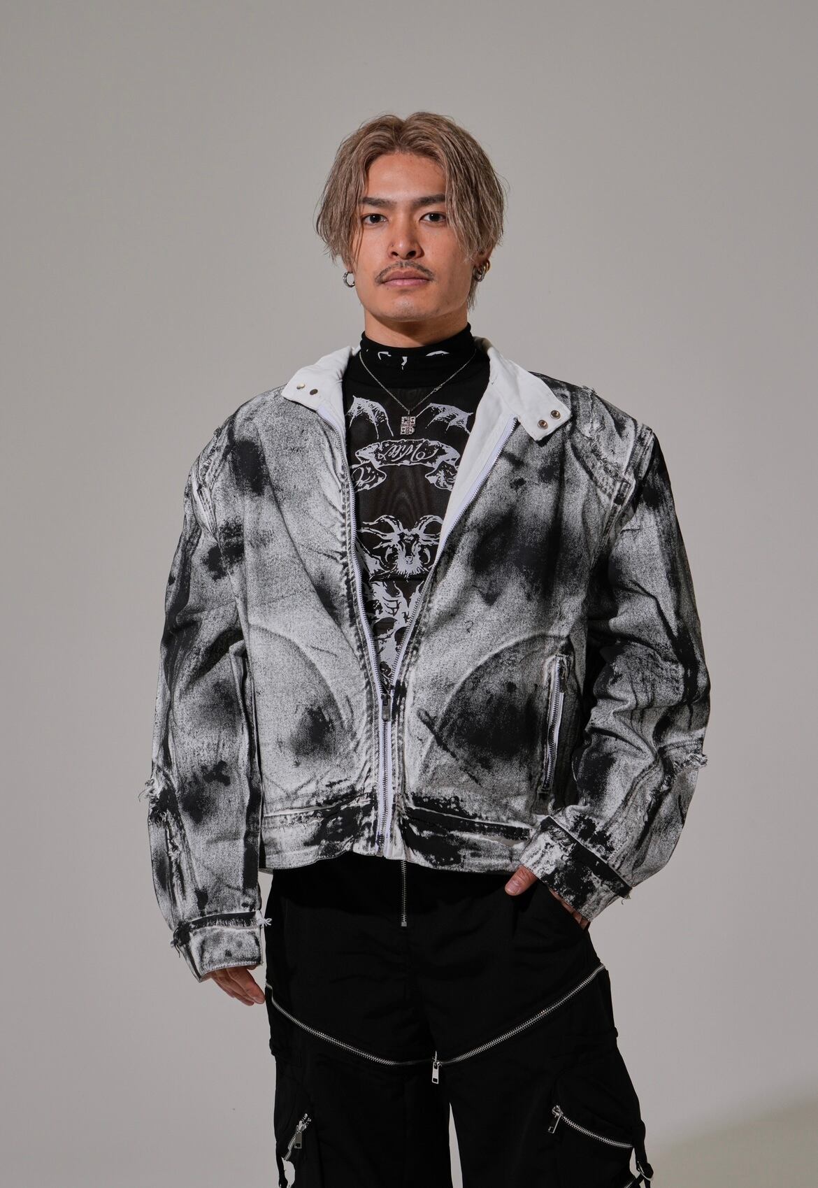 BARCON スプレーペイントデニムジャケット グランジ ストリート モード