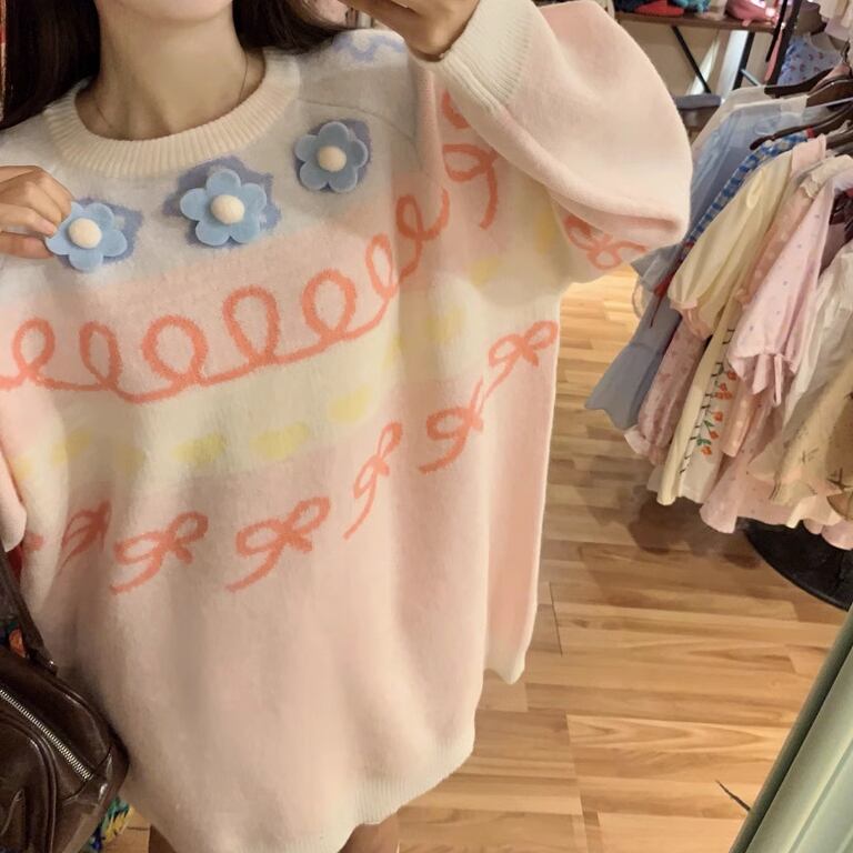 フラワーコサージュ＆リボンロングトップス ・65024 | sucrier  