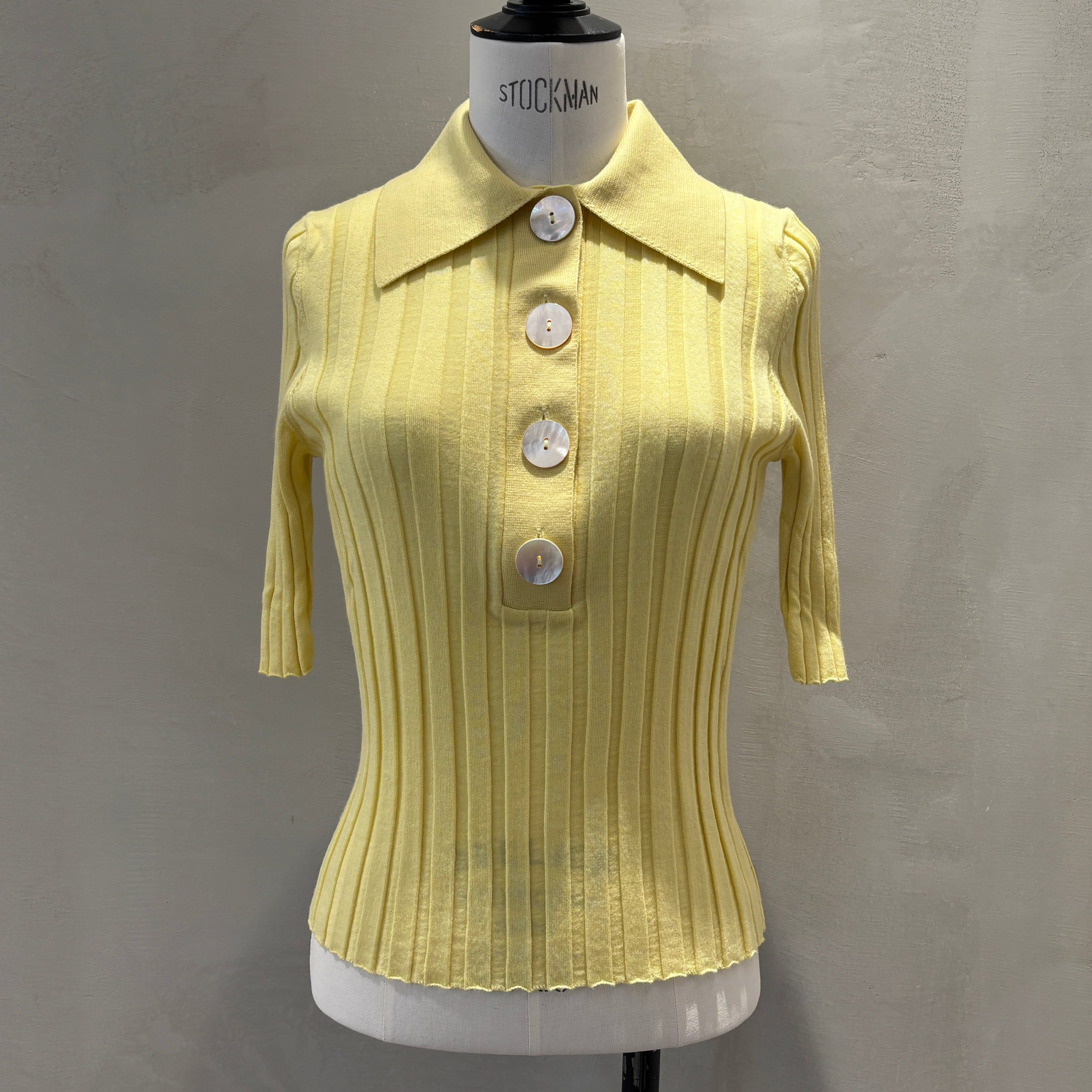 Nackiyé SUGARMAN SHORT SLEEVE POLO KNIT TOP LEMON SORBET