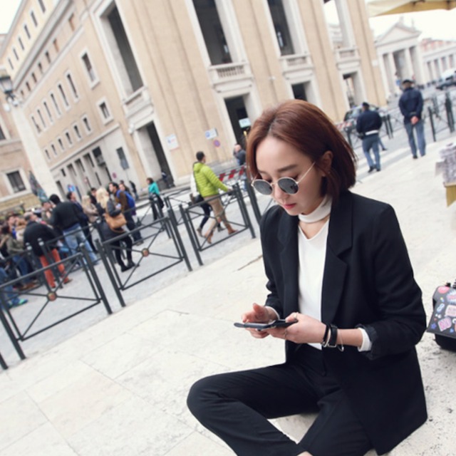 全2色 大きいサイズ スーツ セットアップ パンツスーツ パーティドレス こなれ感 ポケット クロップドパンツ くるぶし丈 春 秋 冬 カジュドレ かわ小 かわ大 セットアップやパンツドレスなど二次会ドレスに合う海外ファッションサイト Urubei