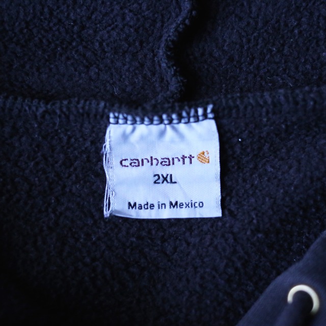 "Carhartt" sleeve logo printed over silhouette black sweat parka