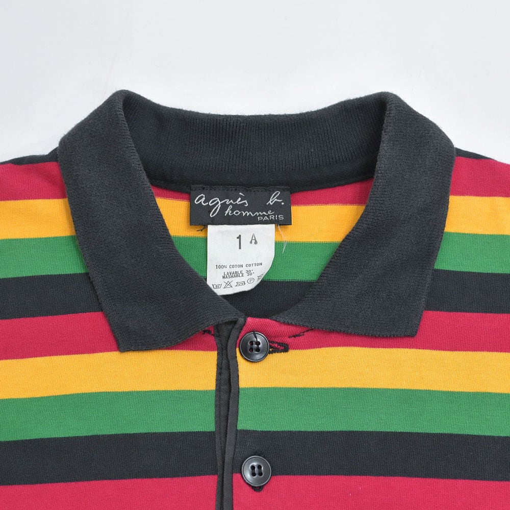 古着　ユーロデザイン柄ポロシャツ　ヨーロッパ古着　ビンテージ　80s 90s 90～00s agnes b. homme アニエスベーオム ラスタカラー ボーダー