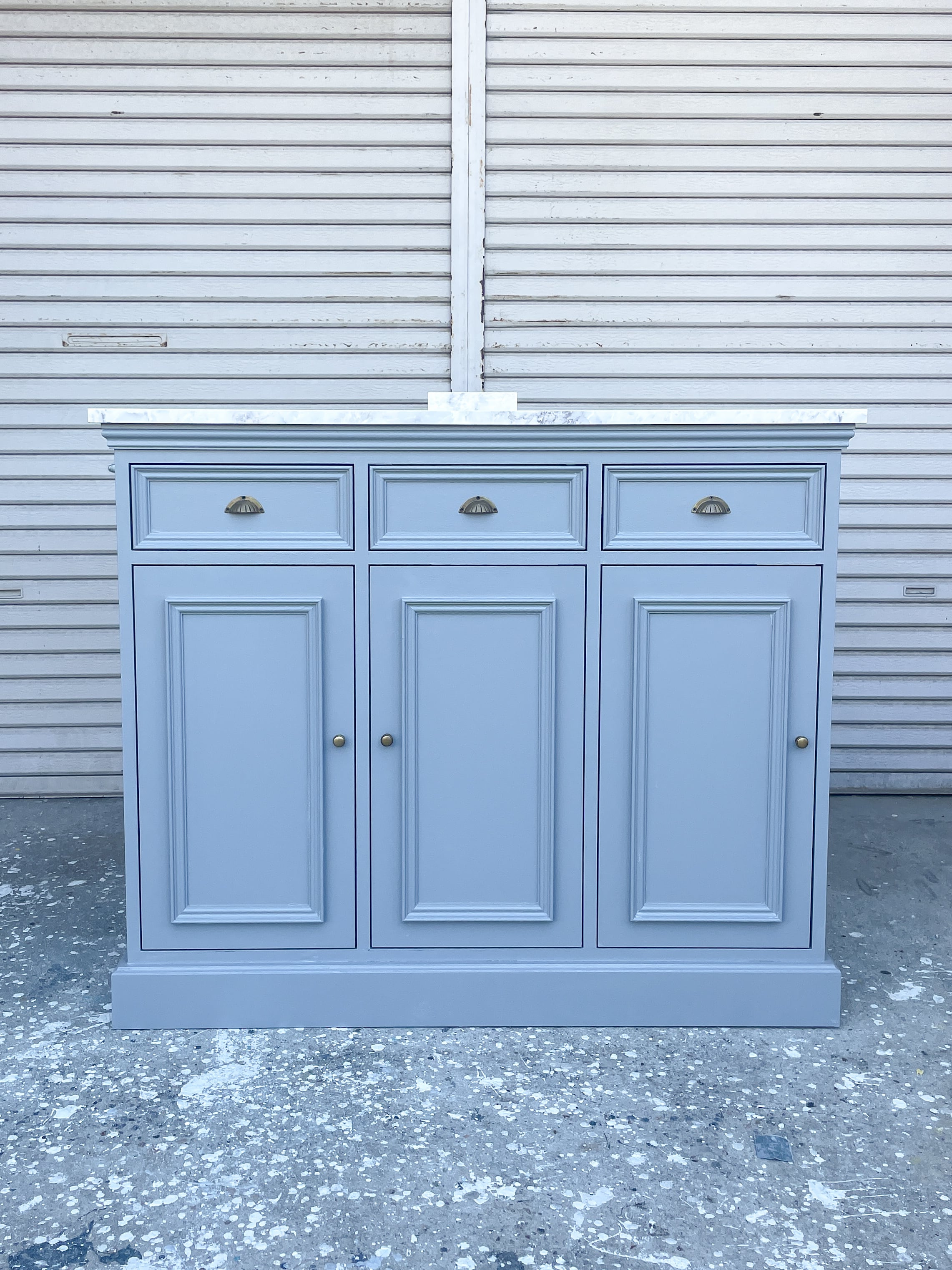 大理石柄天板アンティークキャビネット （ソフトグレー・店舗什器