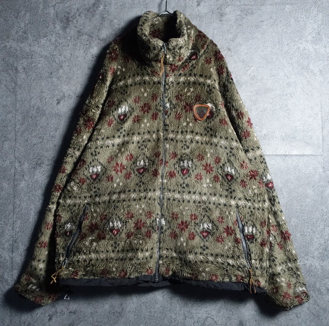 Khaki abstract design fleece jacket