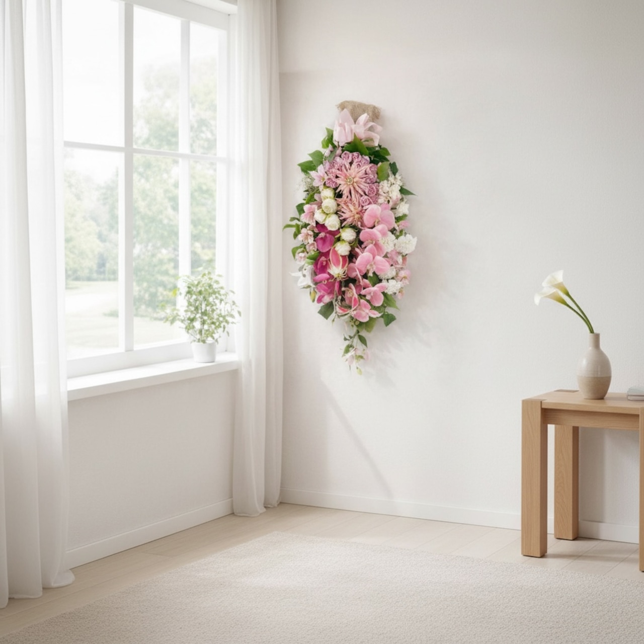 胡蝶蘭の華やかなフラワースワッグ 光触媒フラワー 開店祝いや誕生日や