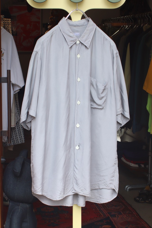 old “ comme des garcon homme “ gloss silver s/s shirts .  size large .
