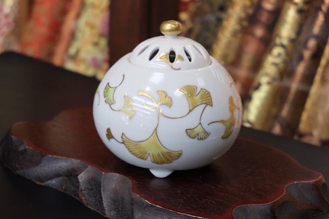 清水焼 香立て 仁清紅葉 (Kyo-yaki&Kiyomizu-yaki Incense burner MAPLE)