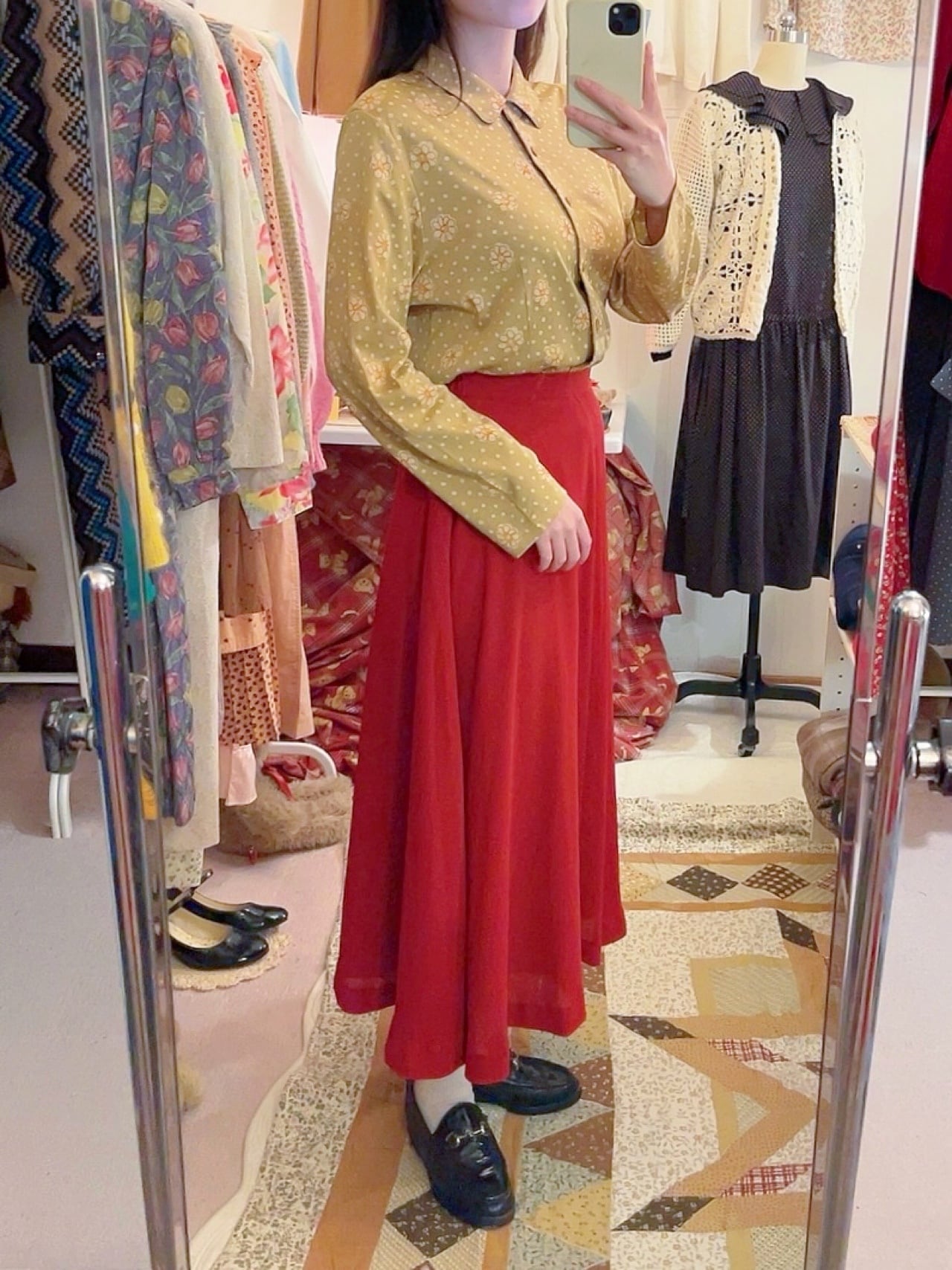 handwriting flower dot printed blouse