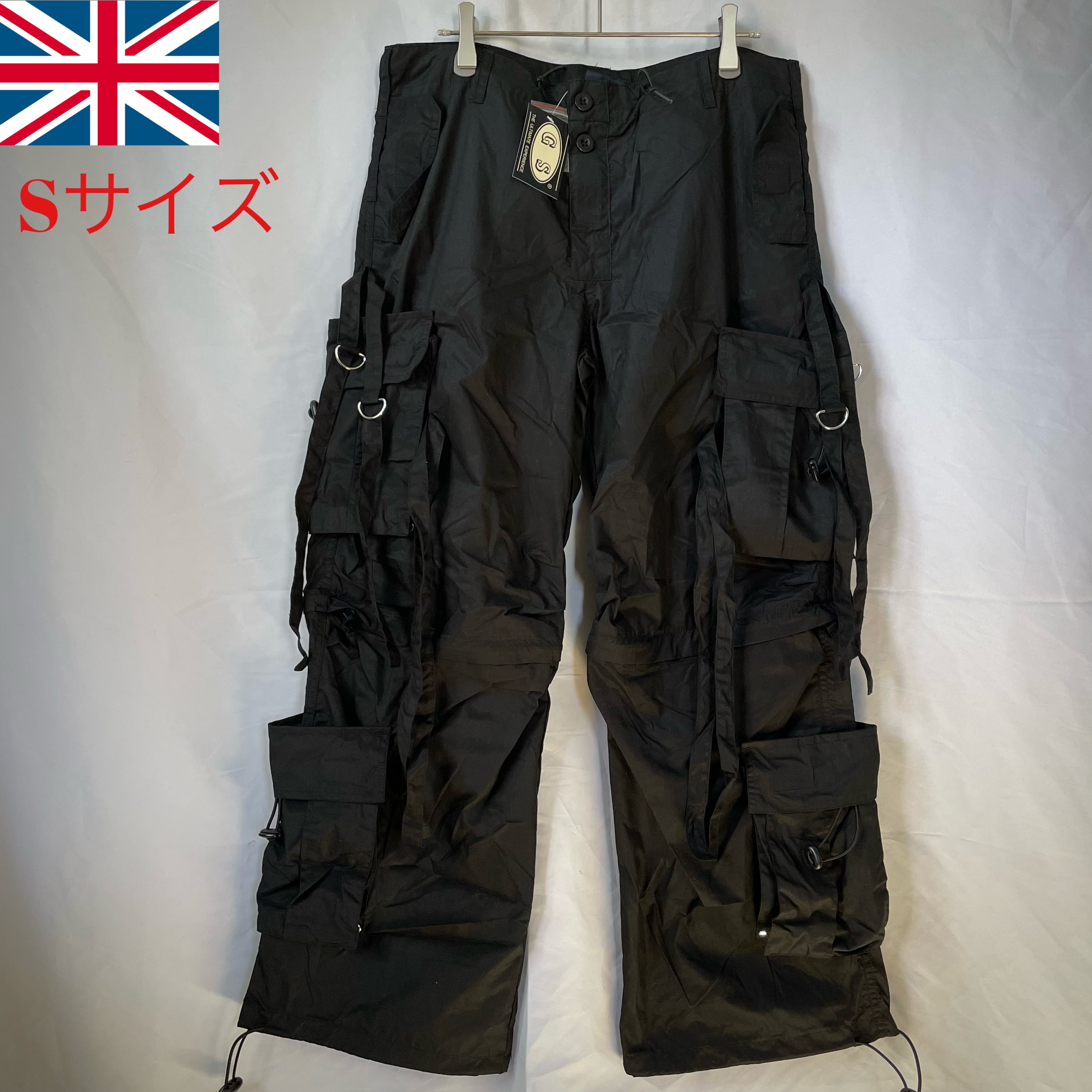 新品 GS UK TECHNO イギリス テクノ カーゴ パンツ M ブラック-