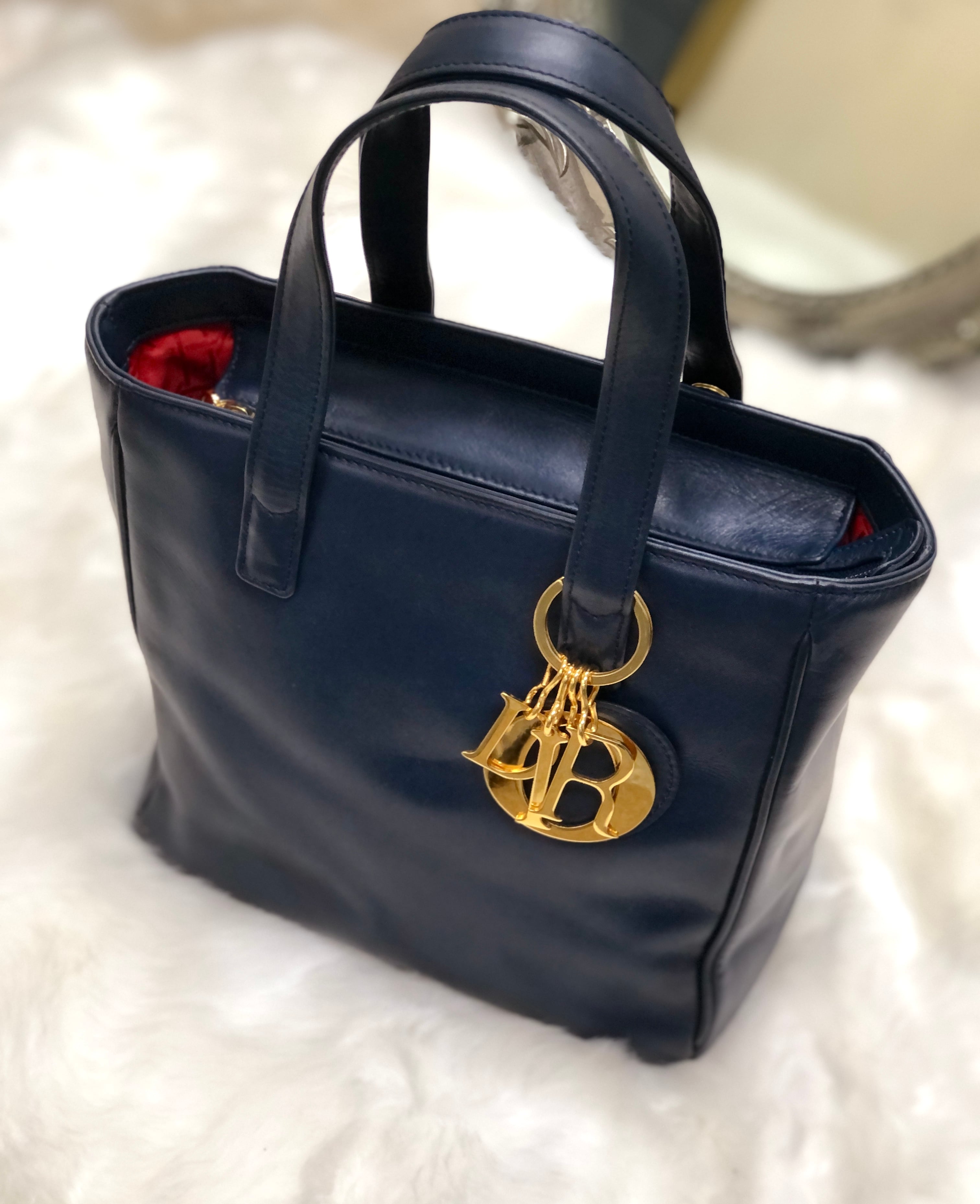 Christian Dior　クリスチャン ディオール　Diorチャーム　レザー　レディディオール　ミニバッグ　ハンドバッグ　ネイビー　vintage　 ヴィンテージ　オールド　6ryite | VintageShop solo powered by BASE