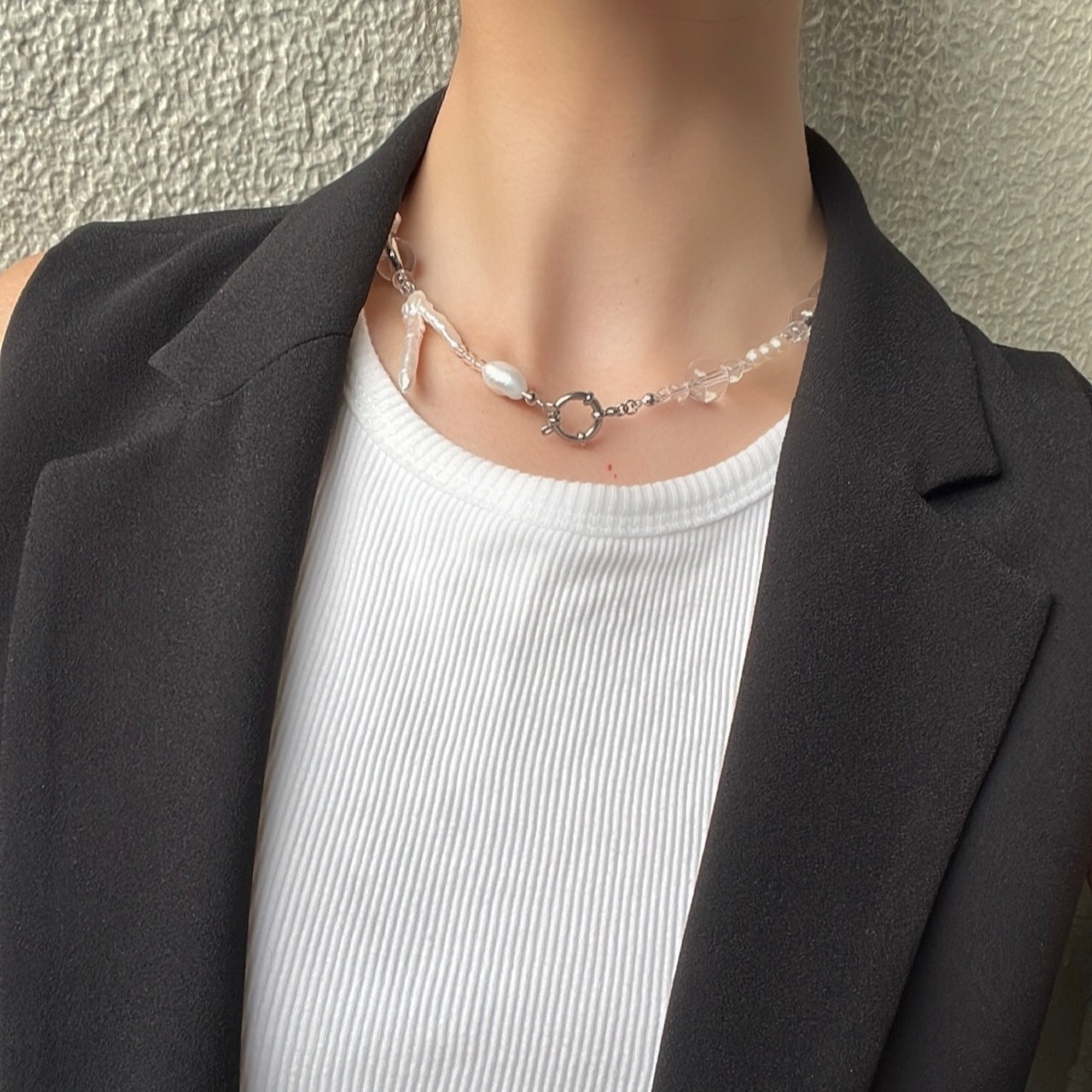 【2way】クリア×バロックパールネックレス［SSN057］