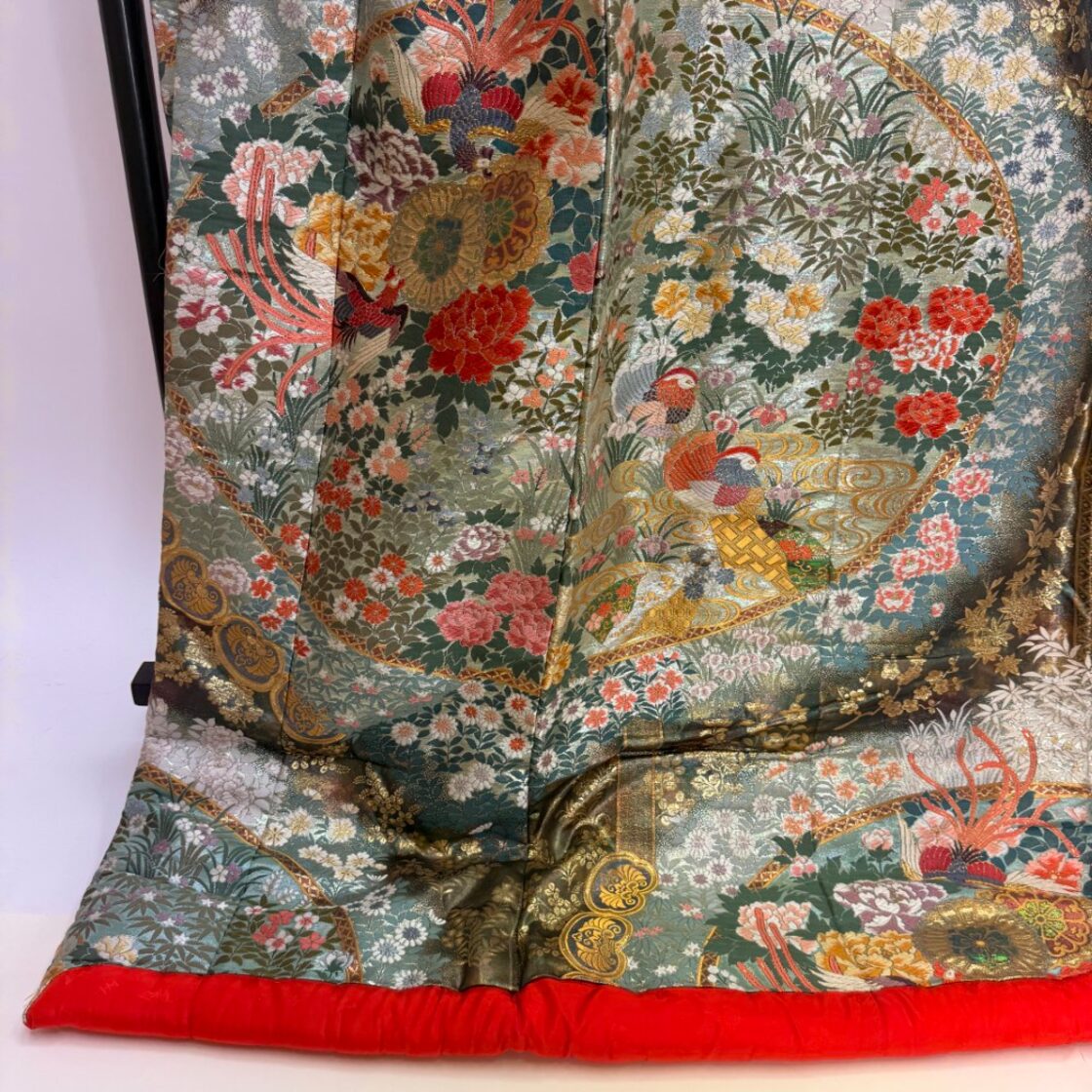 色打掛 正絹 刺繍 緑 打掛 花嫁衣裳 婚礼 リサイクル 中古 ブライダル 