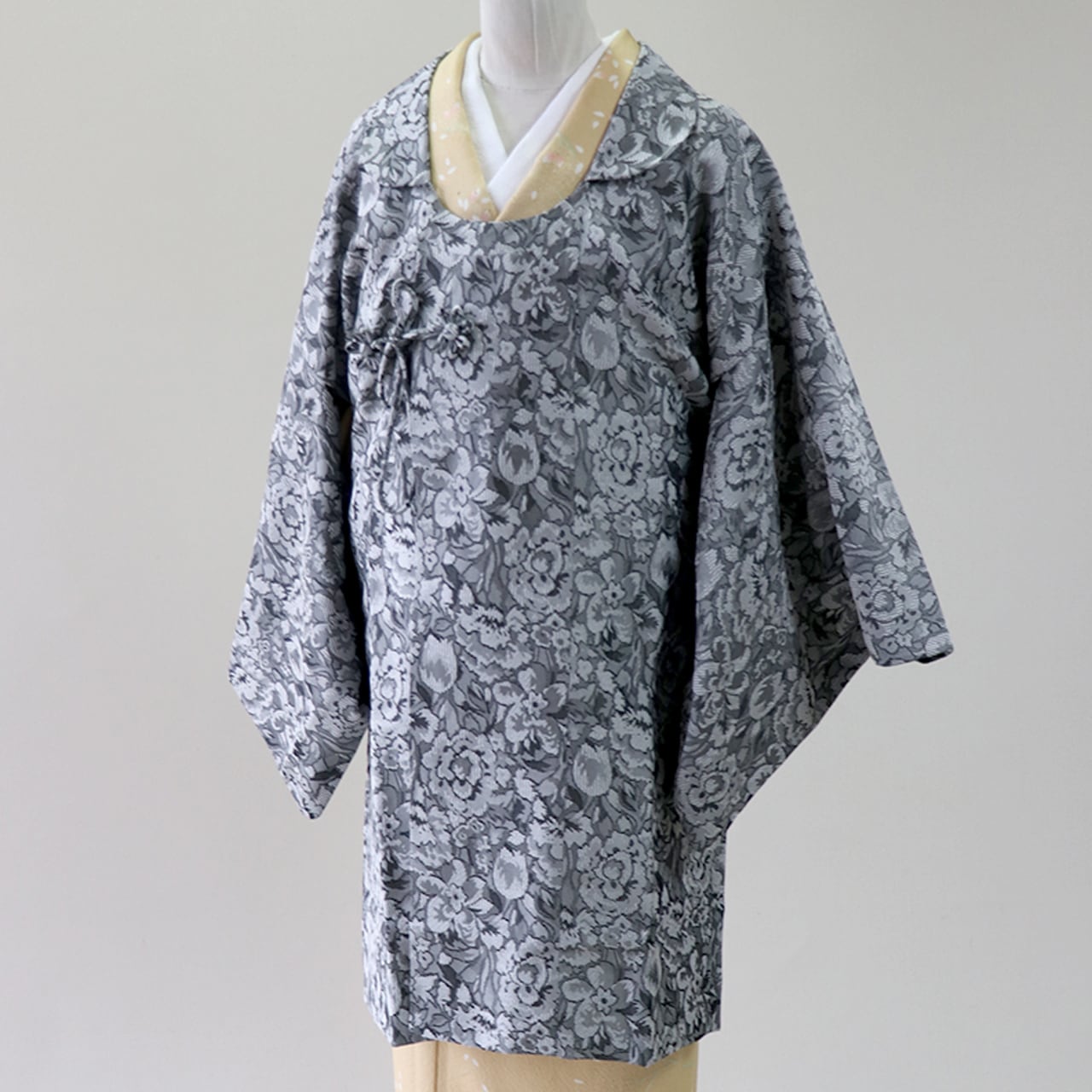 立衿コート ジャガード花柄