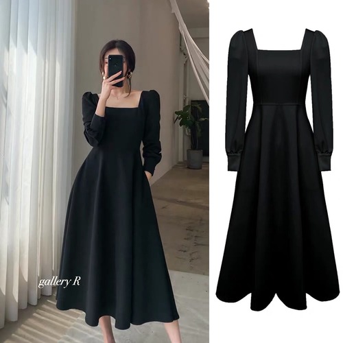 発送３月初旬　★ブラックドレス　スクエアネック ★