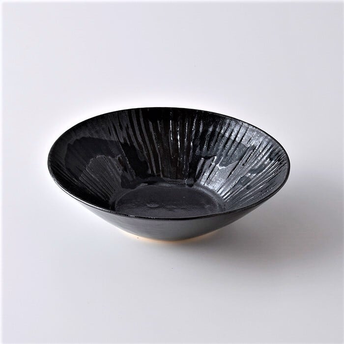 こくようせき】黒曜石鎬彫 19.5㎝多用鉢 | 乃利陶窯オンラインショップ。