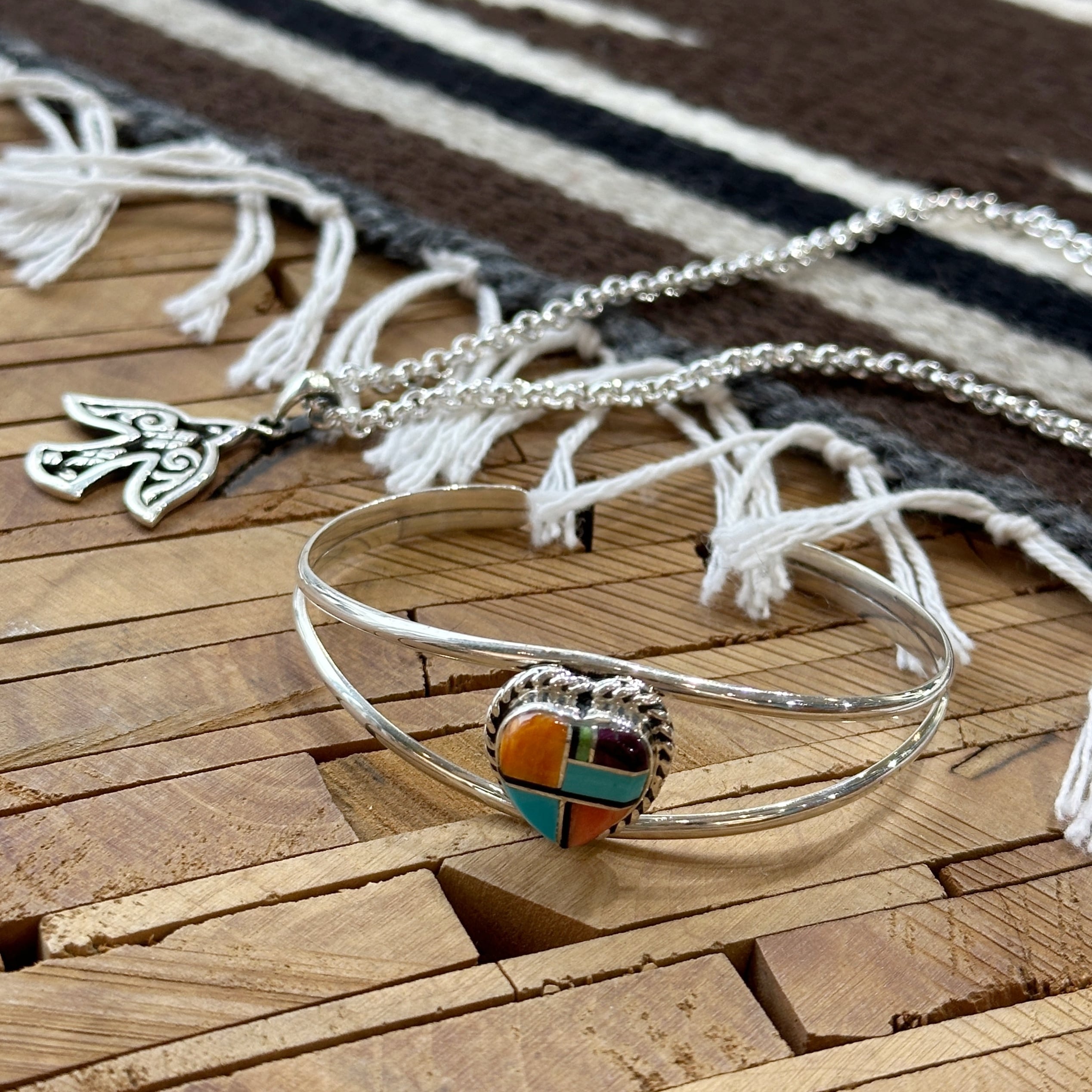 Indian Jewelry 》 ターコイズ モザイク ハート型 バングル | 【公式