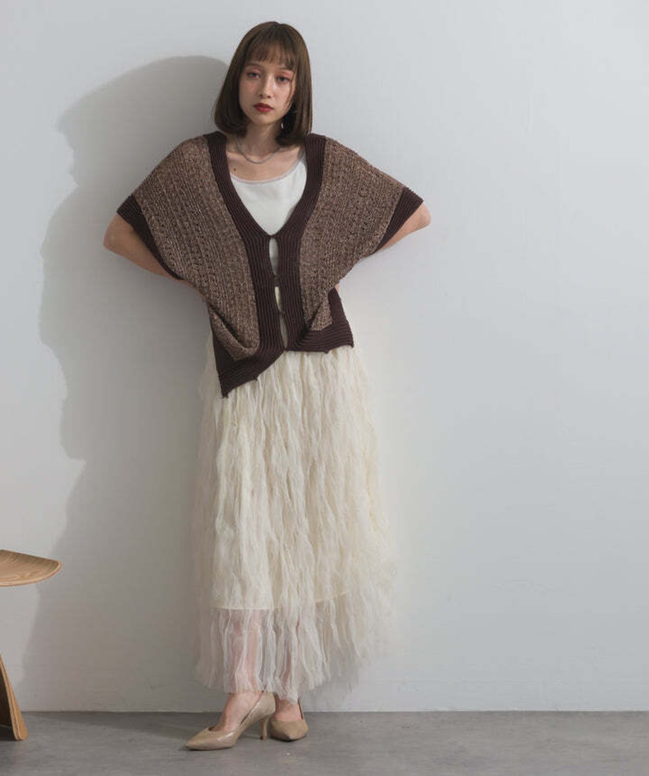 32559 ラメニットメッシュベスト brown