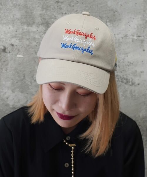 Mark Gonzales (マークゴンザレス) トリコロール 刺繍 ローキャップ 帽子 2G9-10127 ベージュ