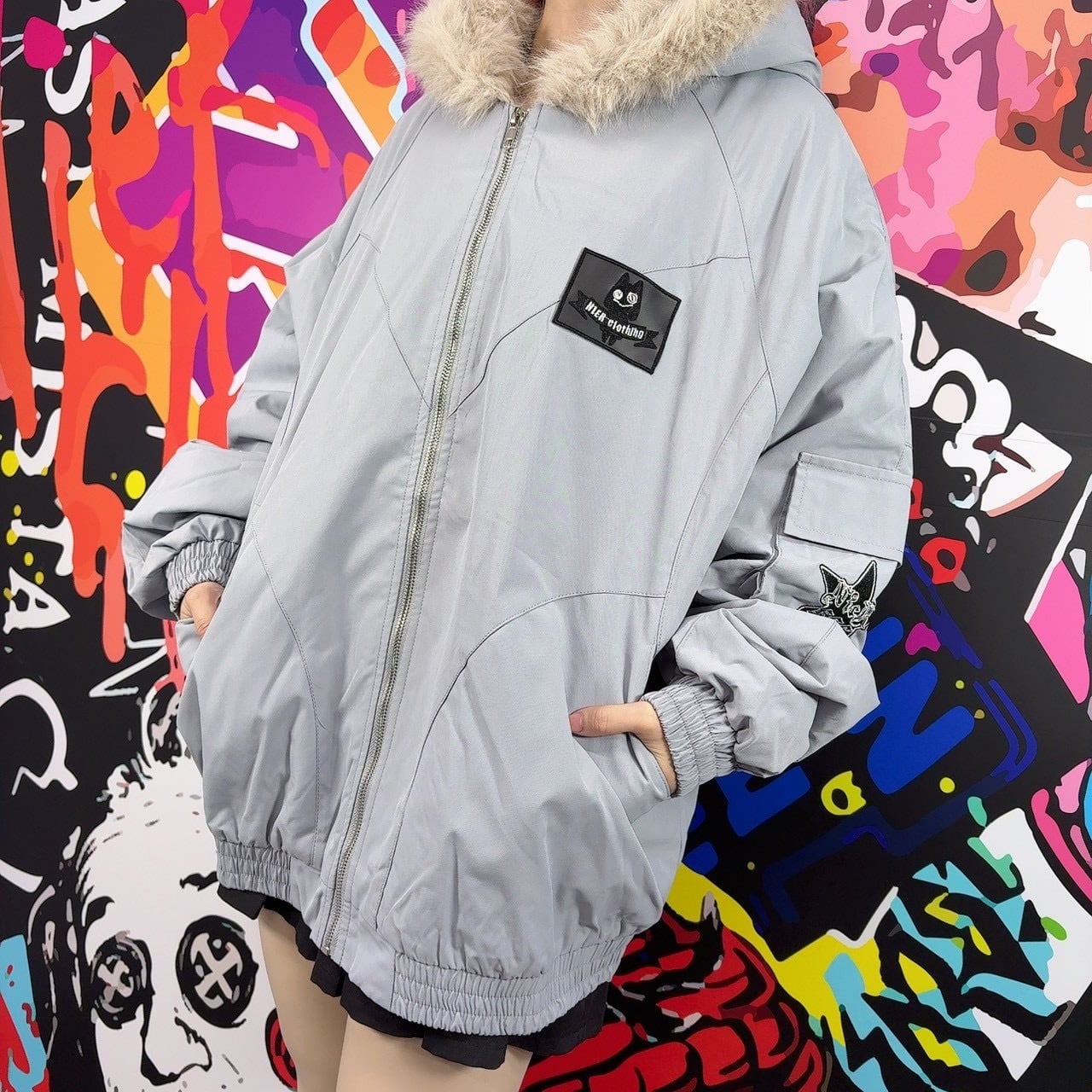 超防寒!!UNISEXファーフード中綿入りアウター【GRAY】 | NIER CLOTHING
