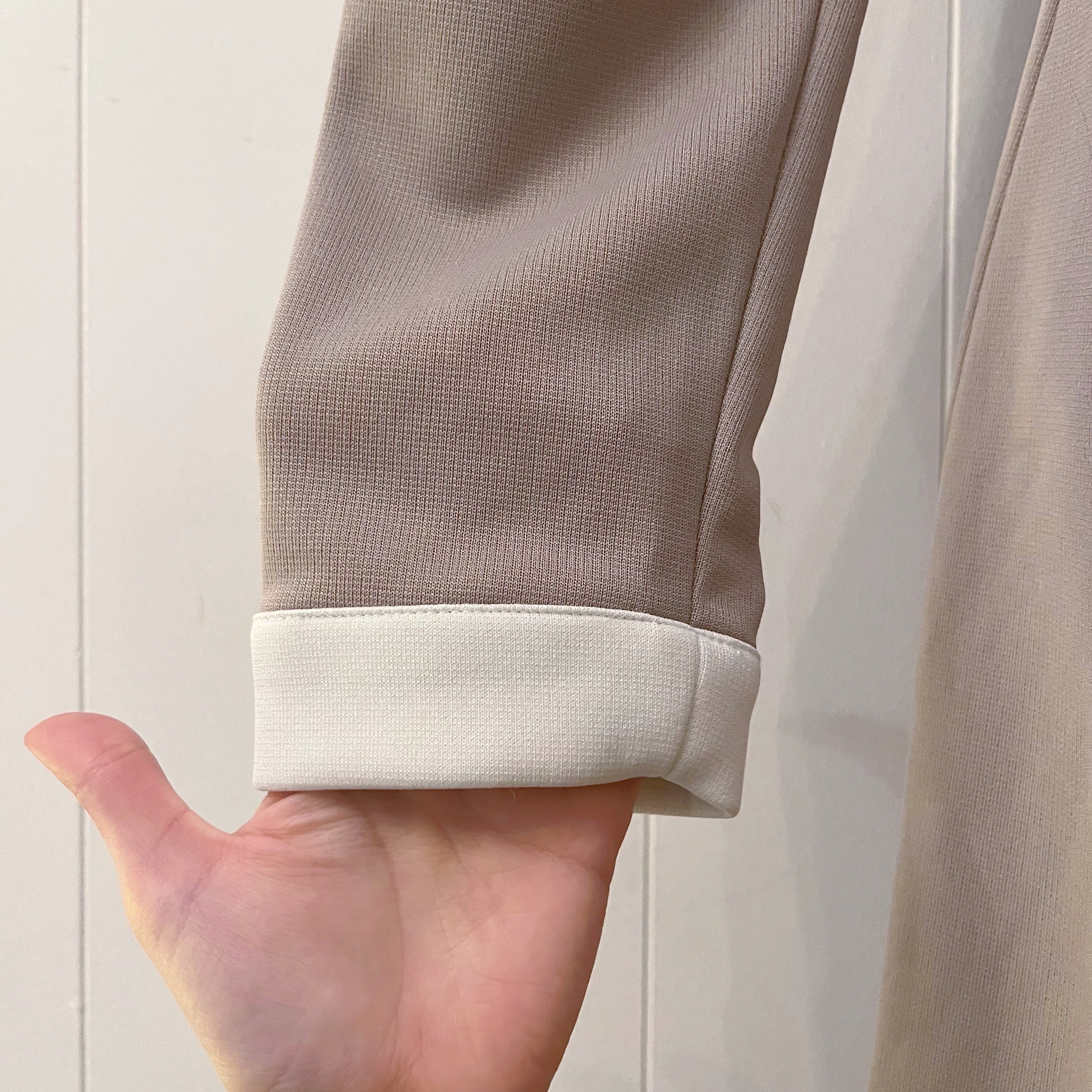 sand beige white cuffs one-piece