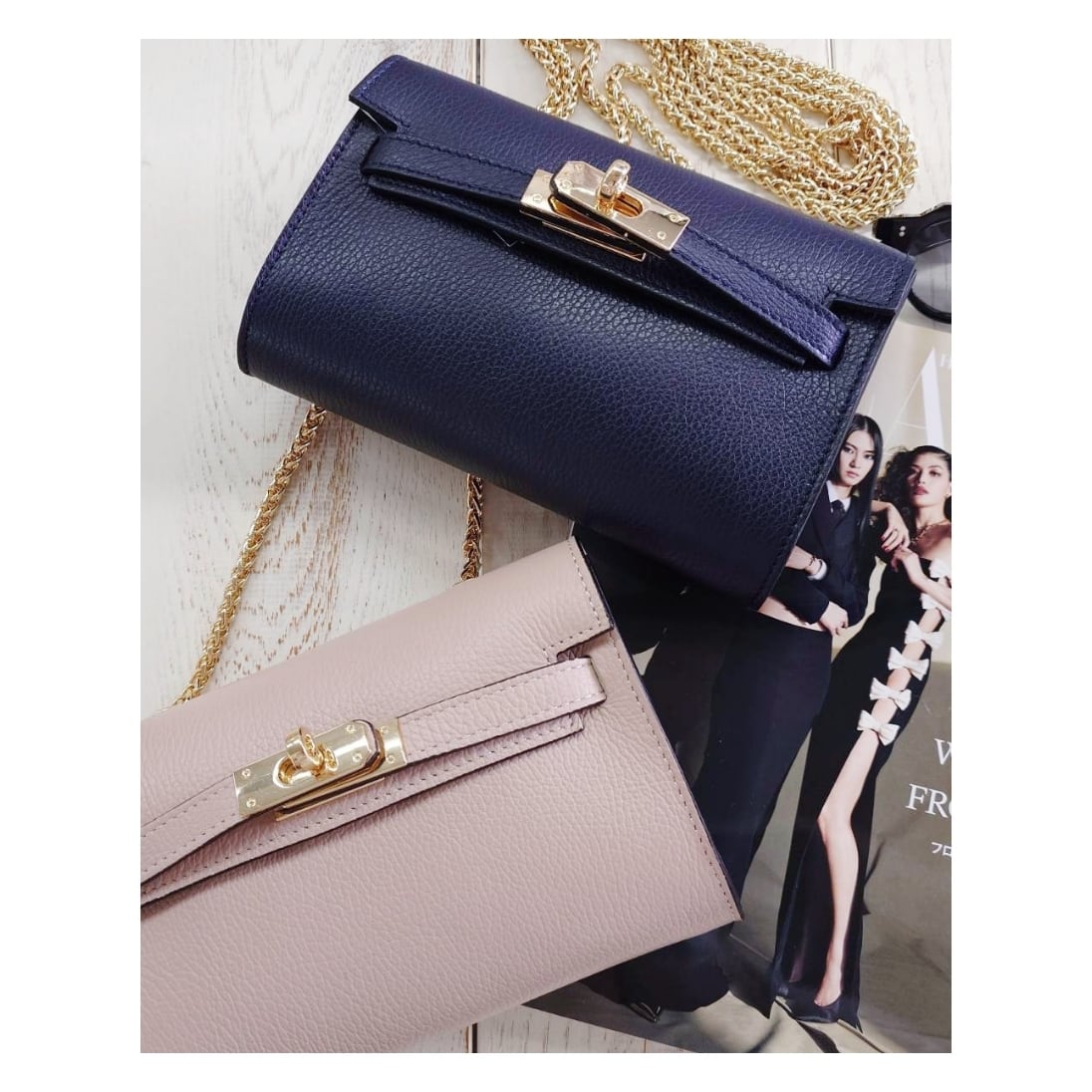 Roberta di Camirino Vintage チェーンレザーショルダー ROBERTA PRANI チェーンショルダーレザーミニバッグ / ピンクベージュ