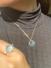 [Taralika] K10YG diamond blue topaz carving ring