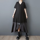 ベルト&ストライプヘム ブラックワンピース  30170