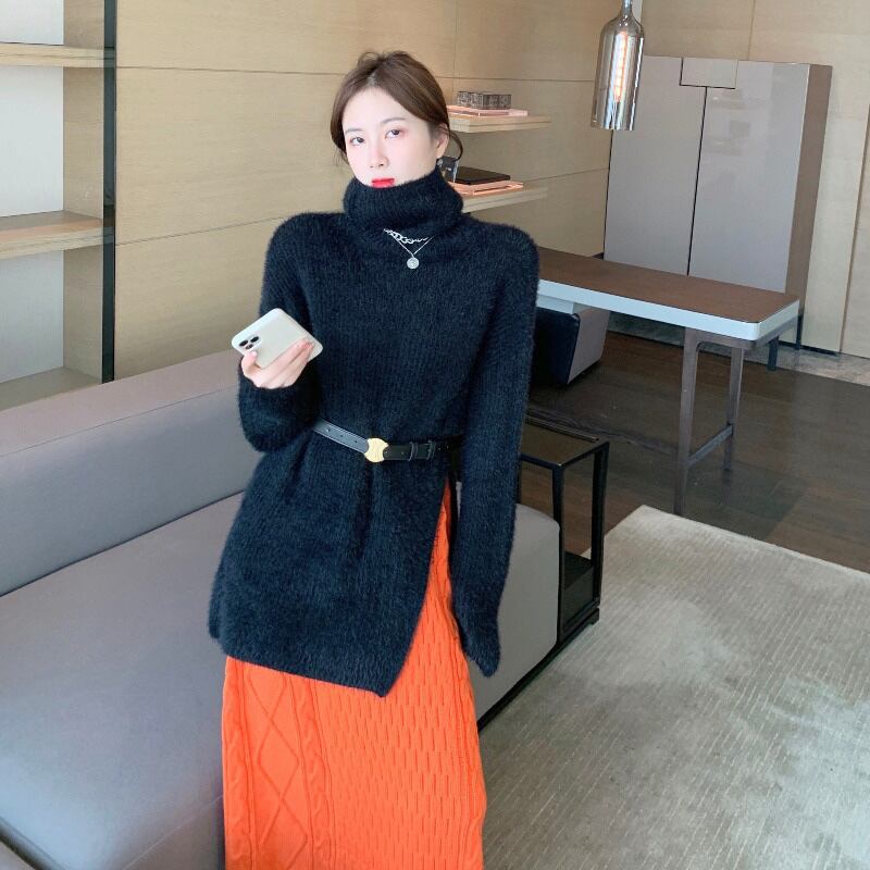 セーター ルーズブラックニットプルオーバー トップス ブラックストロベリース86465209521