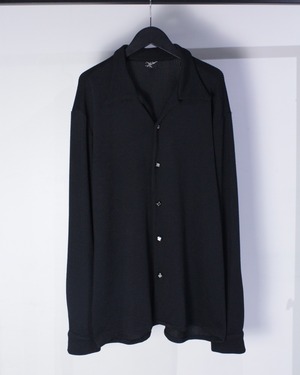 【Caka BLACK】Black Color Vintage Loose L/S Open Collar Shirt