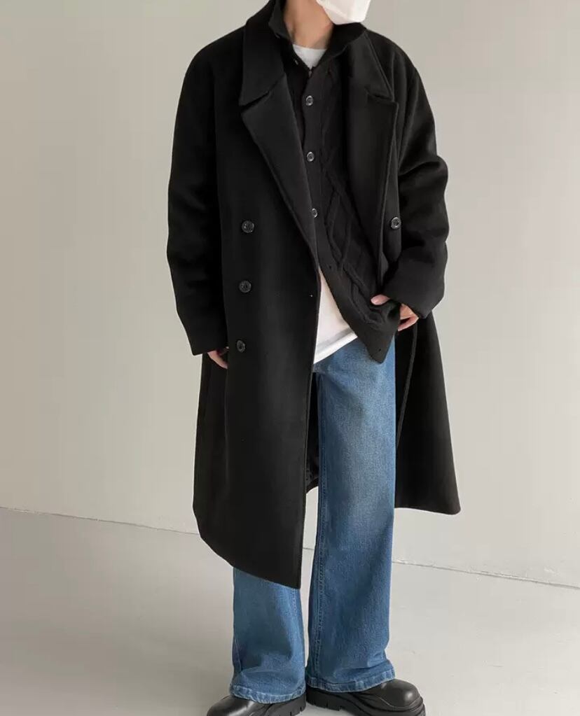 ロングダブルブレストコート［SEL069］ | 韓国メンズファッション通販サイト【3SECONDS】 powered by BASE