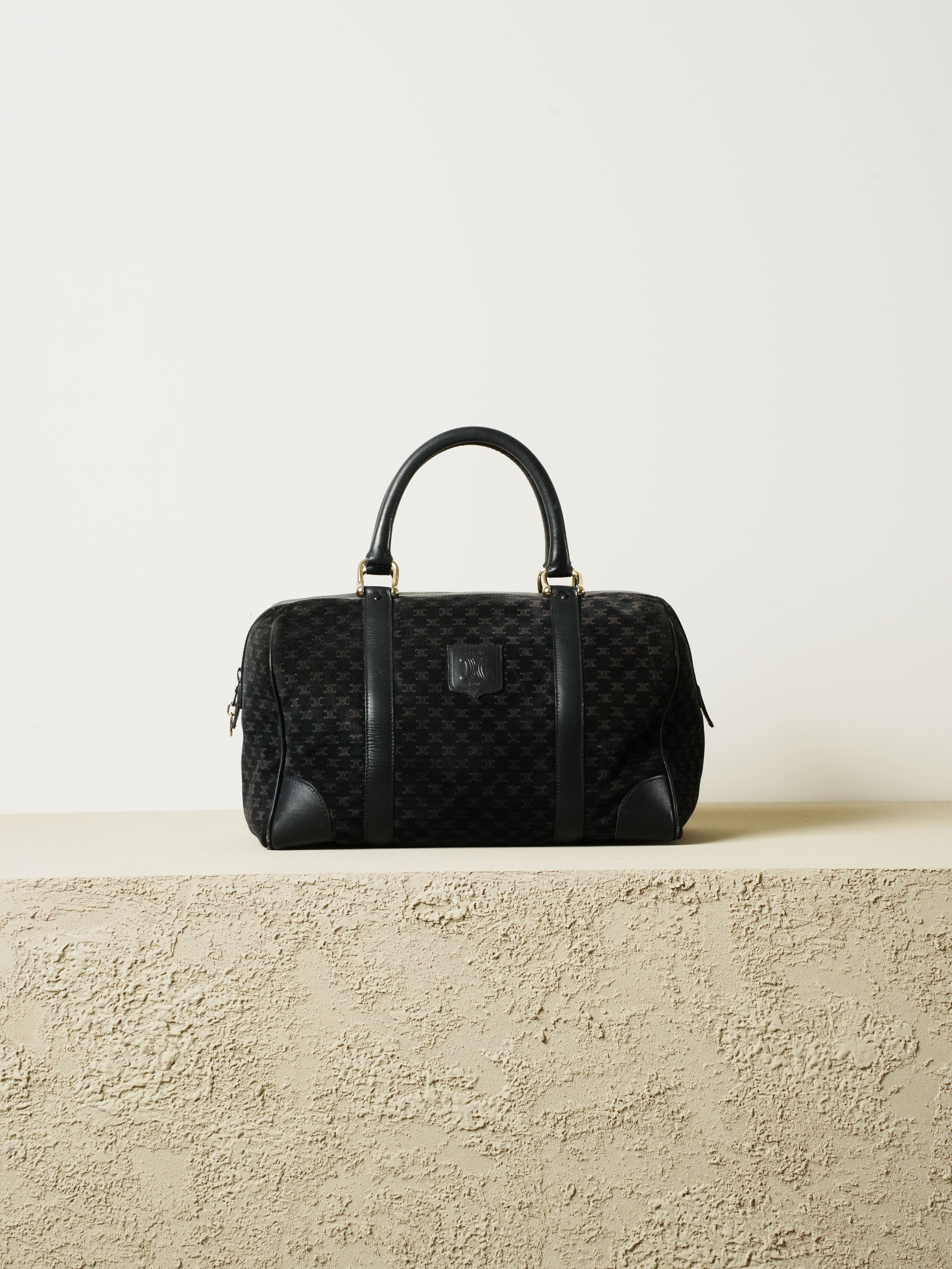 CELINE セリーヌ マカダム柄 スエードレザー ボストンバッグ