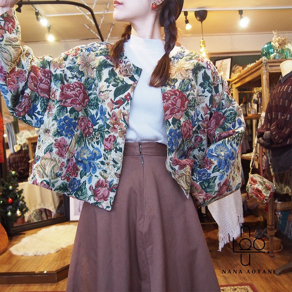 ジャケット・アウター N A N A ブルーレッドフラワーゴブランジャケット(裏地付き) | nana aotani