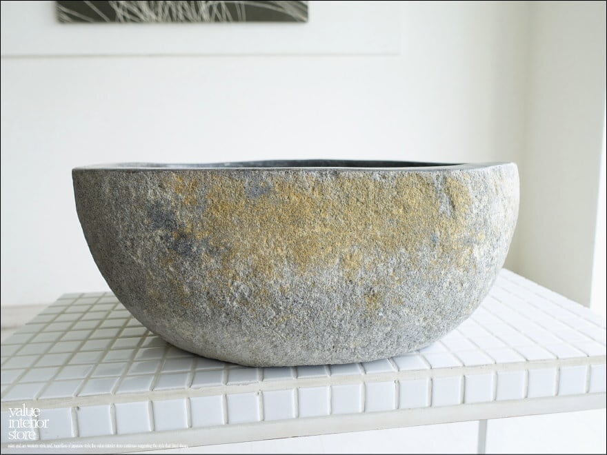 手洗鉢 自然石 洗面ボウルL-F10 洗面器 手洗いボウル 手洗い器 ウォッシュボウル 洗面資材 洗面材料 W39.5 x D36.5 x H16cm