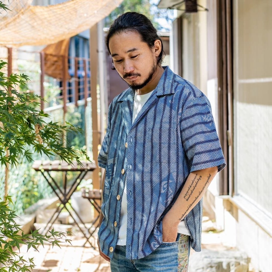 Acote 浴衣リメイク アロハシャツ ハワイアン 半袖シャツ 開襟 将棋 