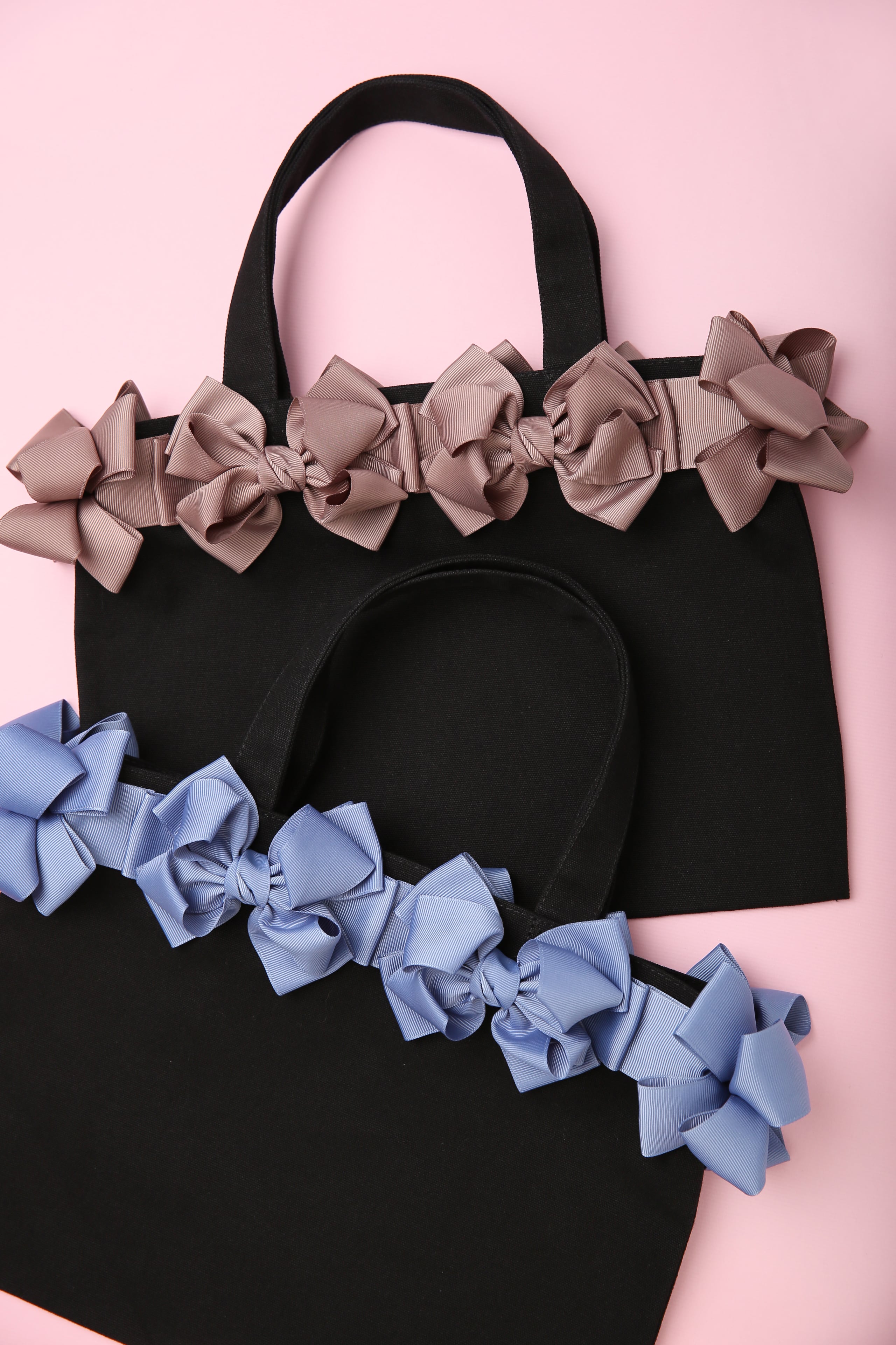 bg0282- 【A4対応】キャンバストートM:ブラック《ブーケライン》《グログラン・ツィストリボン/6P》