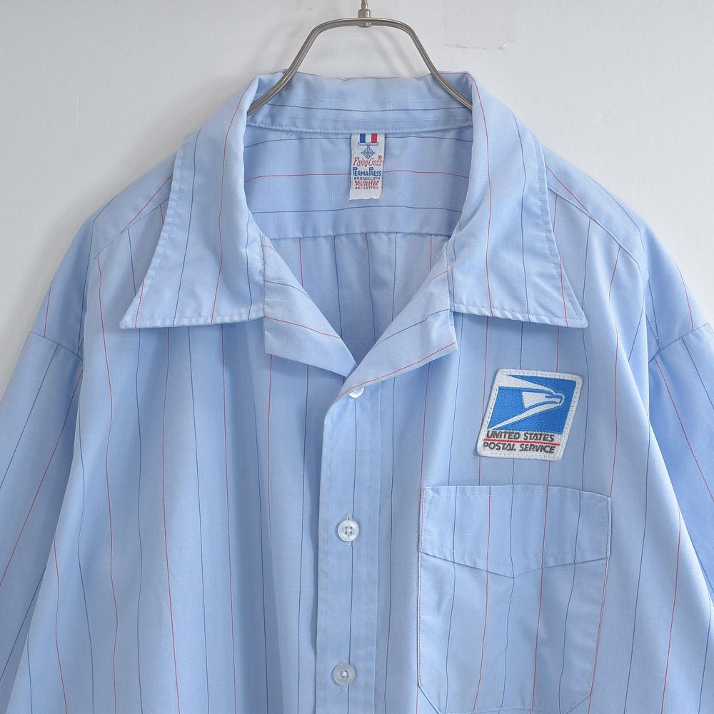 70s Flying Cross フライング・クロス USPS 郵便局 スタッフ ワークシャツ ヴィンテージ 半袖 ロゴ ユニフォーム ビンテージ USA アメリカ古着 メンズXXL~XXXL相当