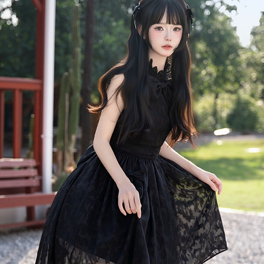 ゴスロリ｜フィッシュテール黒ワンピース（ブラック）アシメスカート
