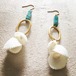 【再販】ターコイズ×淡水パールシェルレイヤードピアス