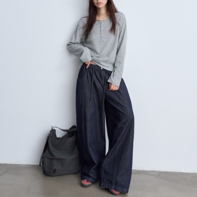 ウエストゴムワイドデニムパンツ [am03891]