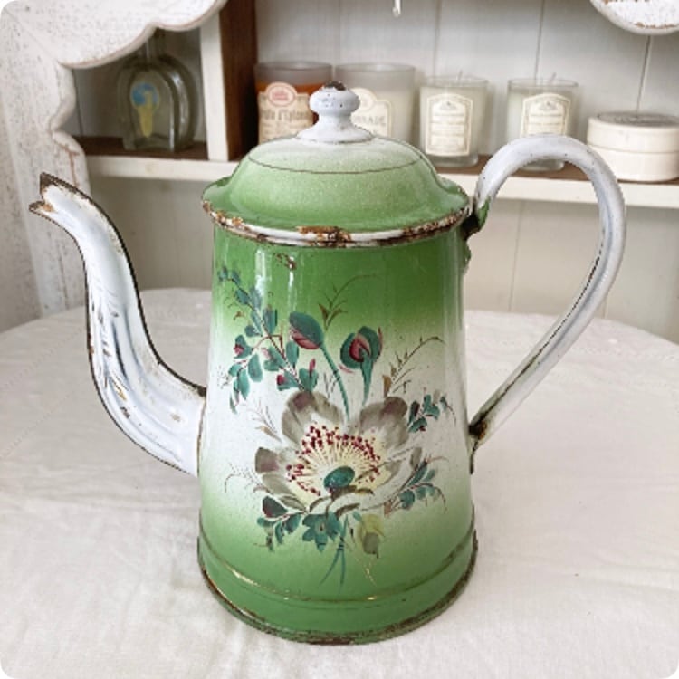 フランスアンティークホーローピッチャージャグポルカドット水玉レア