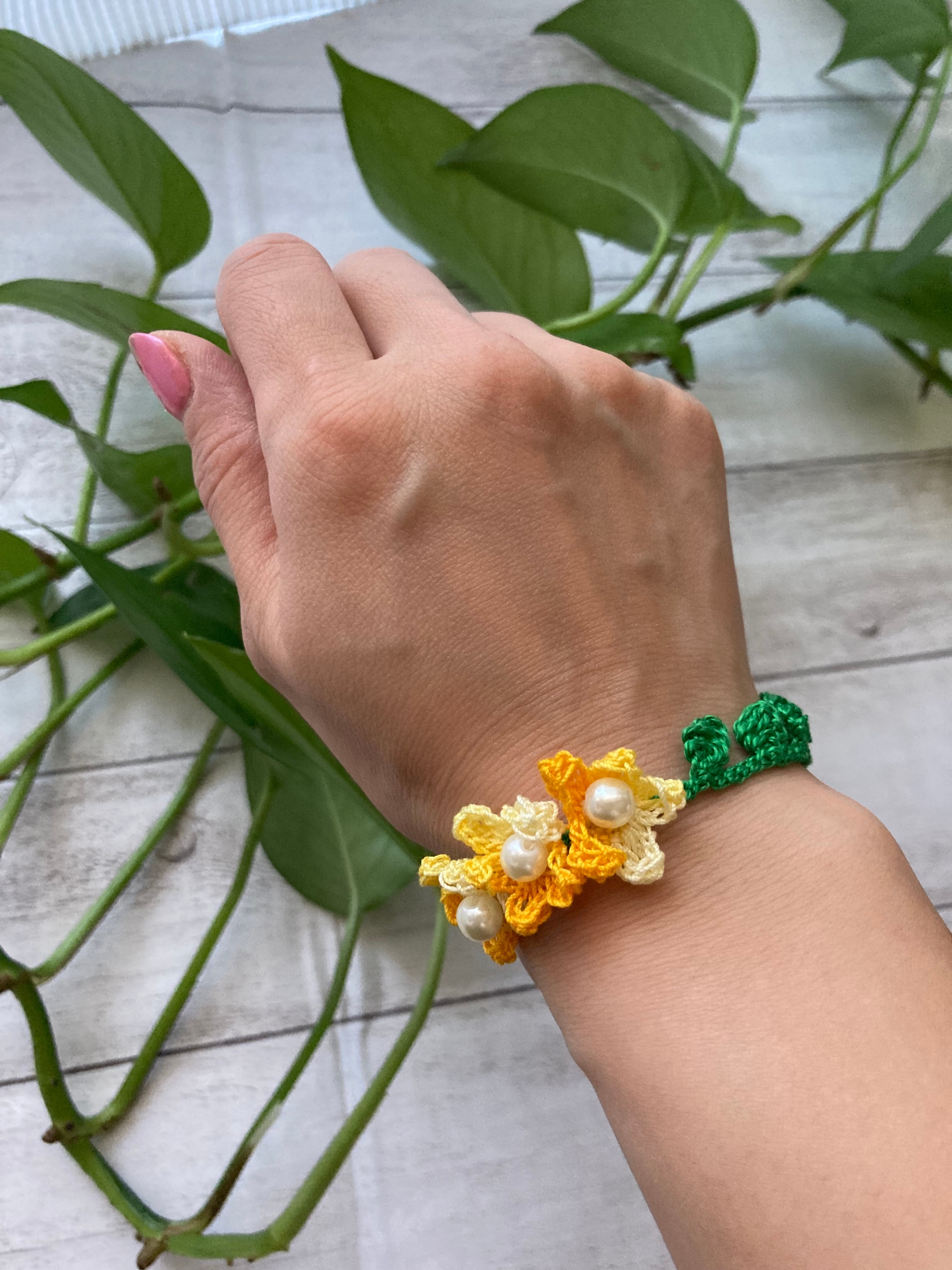 ハンドメイド 花モチーフ ブレスレット かぎ針編み お花モチーフ ブレスレット | kigokochi