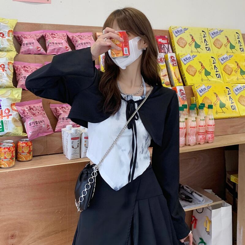 ショート薄手サマーブラウス カーディガンジャケット ブラック 夏物 スーパーモール29721930395