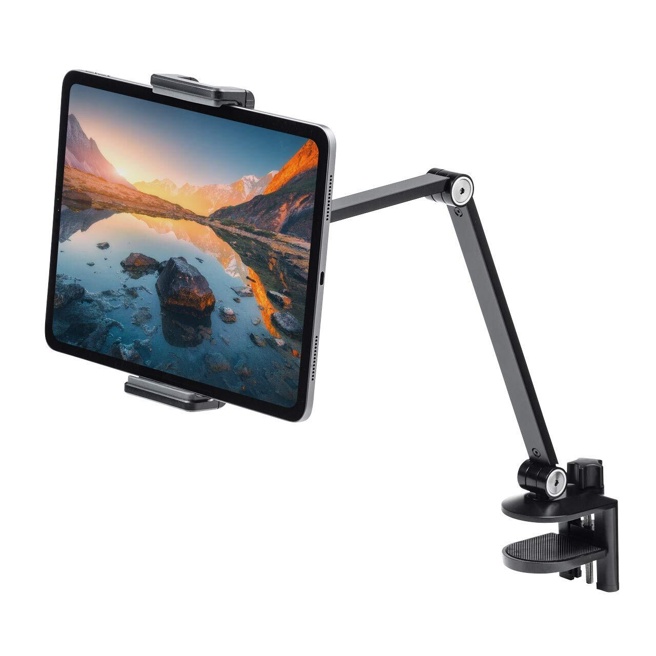イーサプライ iPad タブレットアームスタンド 12.9インチ対応 6関節 クランプ スマホ 寝ながら 回転 角度調整 折りたたみ ブラック EEX-TABAM01