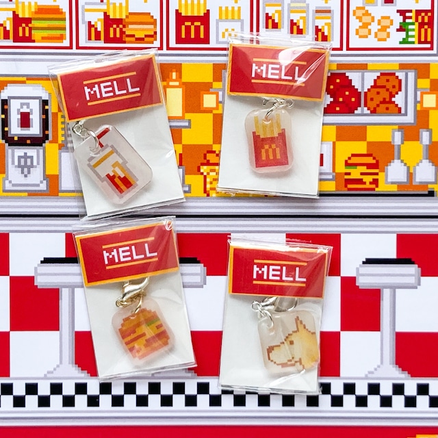 プラバン 単品 チャーム MELL THE DINER ハンバーガー ポテト ドリンク メル会長 ドット絵