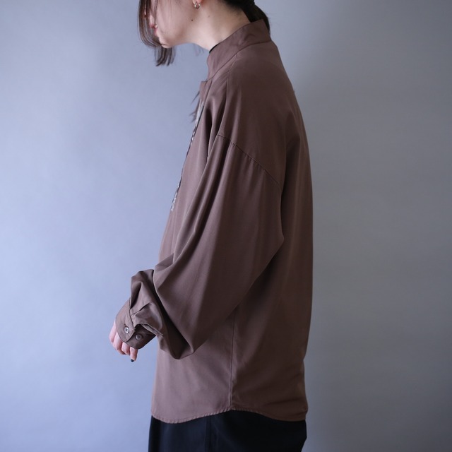"刺繍" multi color art design fry-front minimal mode loose shirt
